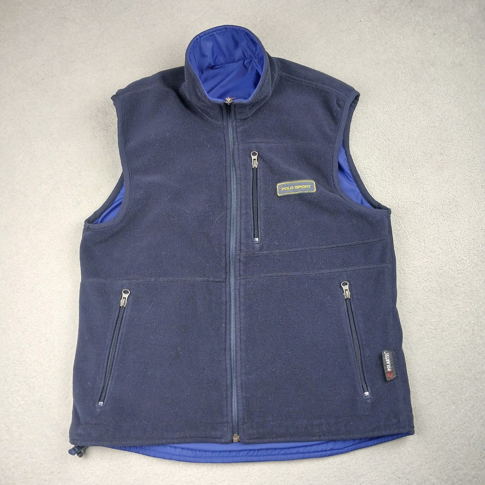Vintage Polo Sport Fleece Vest Mens Small Navy Blue Polartec Full Zip Sleeveless